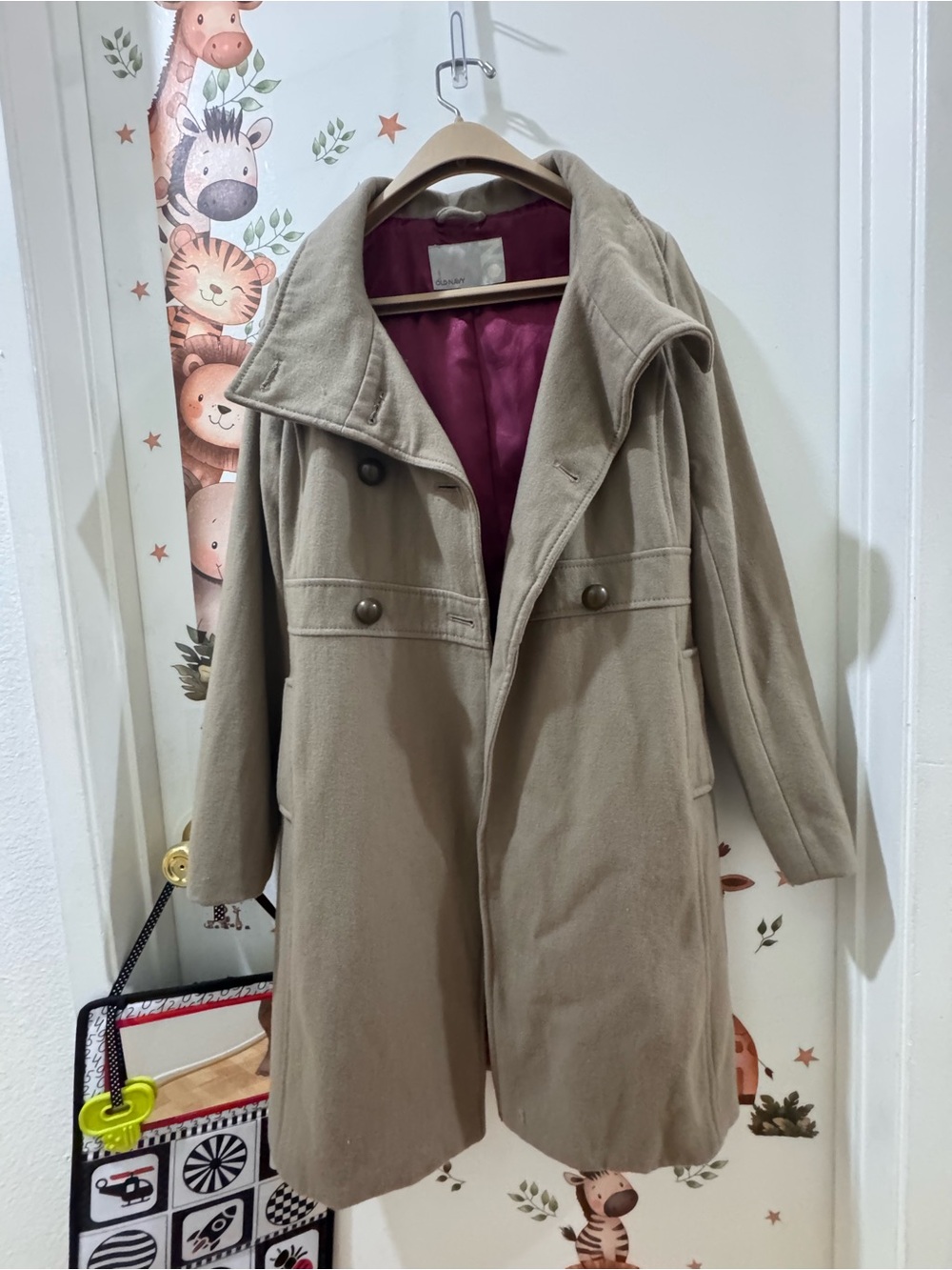 Old Navy Tan Trench Coat with Burgundy Lining